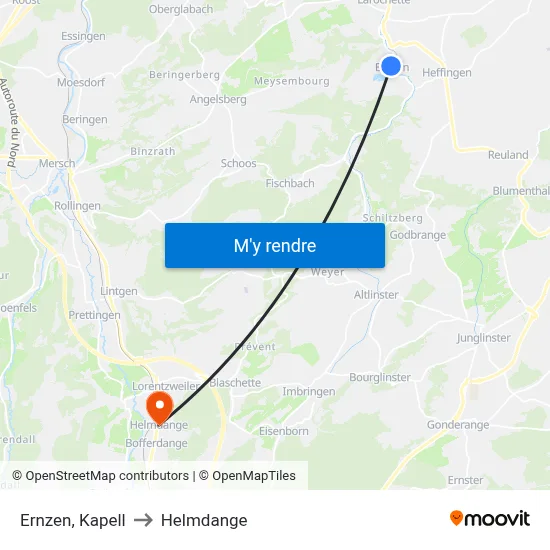 Ernzen, Kapell to Helmdange map