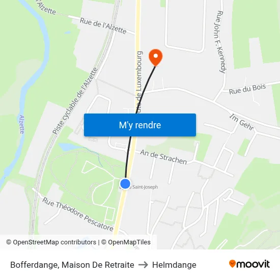 Bofferdange, Maison De Retraite to Helmdange map