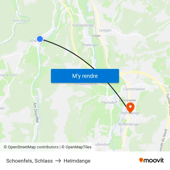 Schoenfels, Schlass to Helmdange map