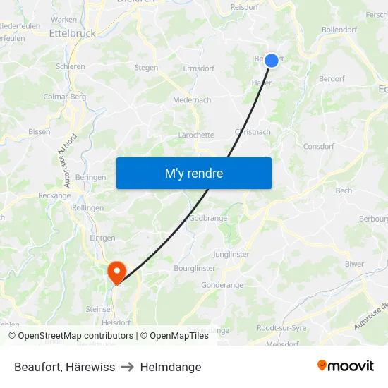 Beaufort, Härewiss to Helmdange map
