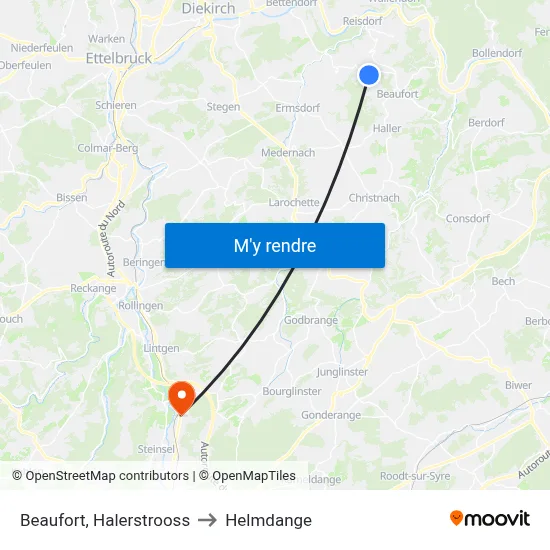 Beaufort, Halerstrooss to Helmdange map