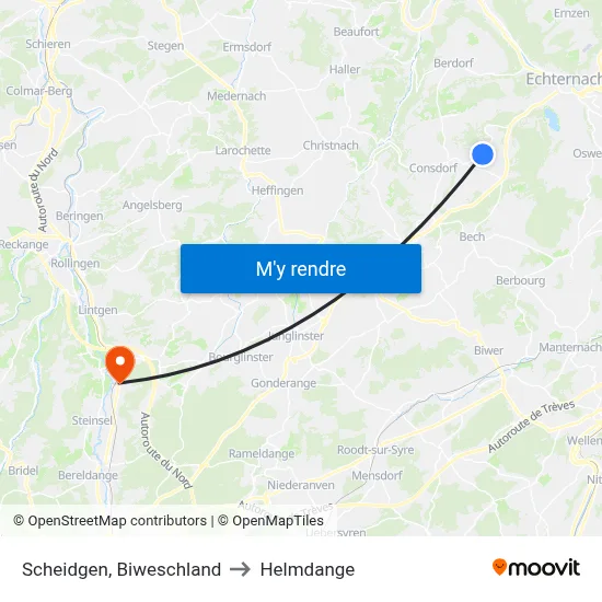 Scheidgen, Biweschland to Helmdange map