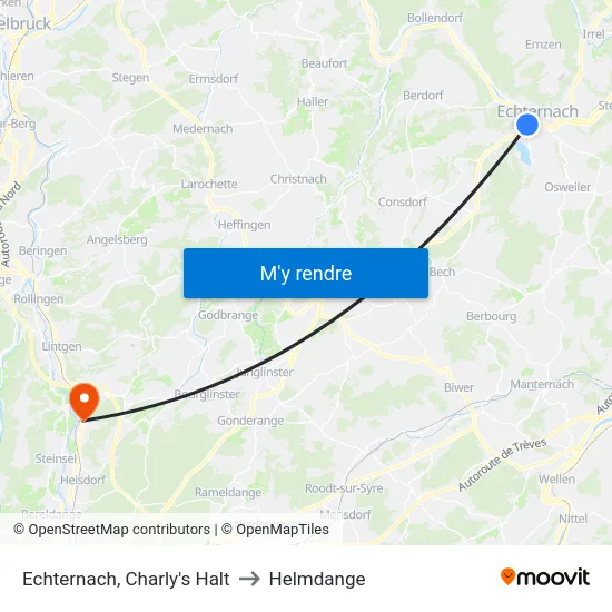 Echternach, Charly's Halt to Helmdange map