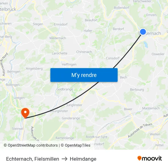 Echternach, Fielsmillen to Helmdange map