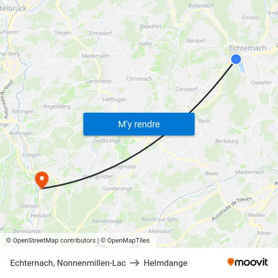 Echternach, Nonnenmillen-Lac to Helmdange map