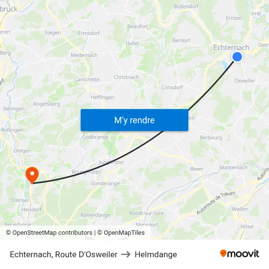 Echternach, Route D'Osweiler to Helmdange map