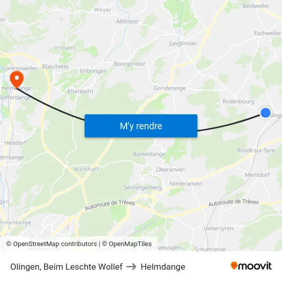 Olingen, Beim Leschte Wollef to Helmdange map