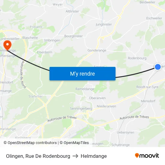 Olingen, Rue De Rodenbourg to Helmdange map