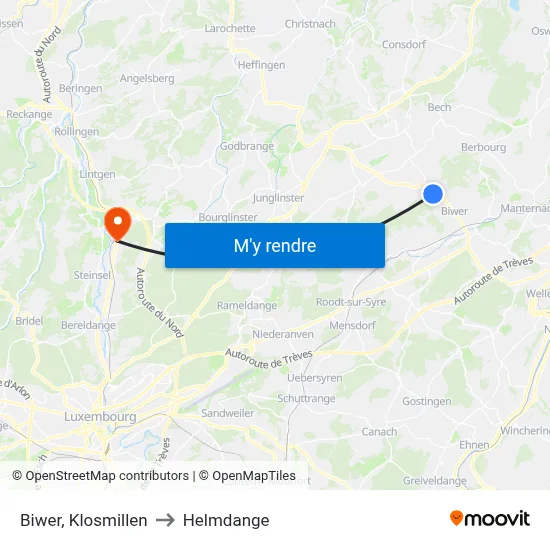 Biwer, Klosmillen to Helmdange map