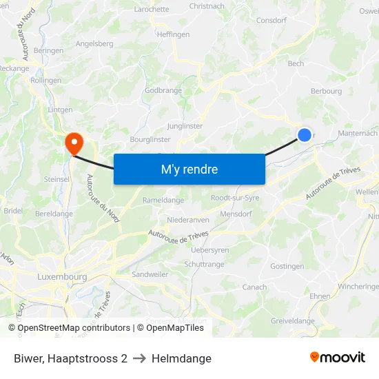 Biwer, Haaptstrooss 2 to Helmdange map