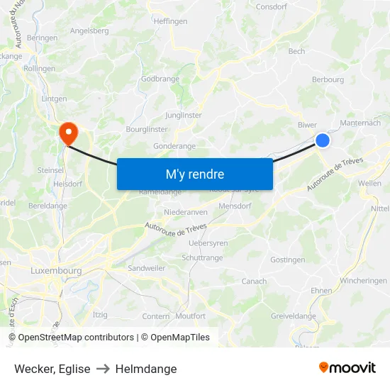 Wecker, Eglise to Helmdange map