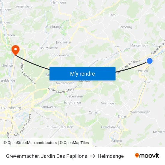 Grevenmacher, Jardin Des Papillons to Helmdange map