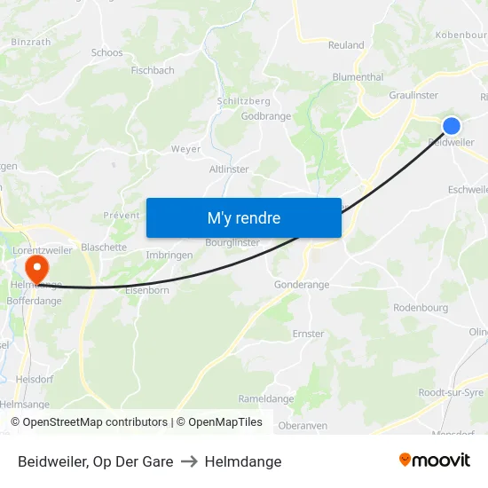 Beidweiler, Op Der Gare to Helmdange map