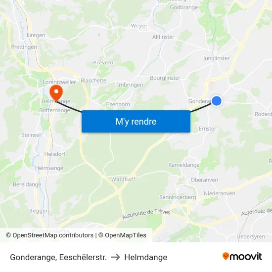 Gonderange, Eeschëlerstr. to Helmdange map