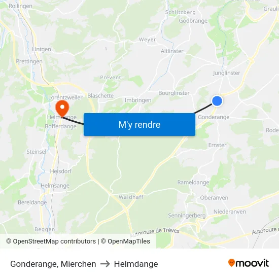 Gonderange, Mierchen to Helmdange map