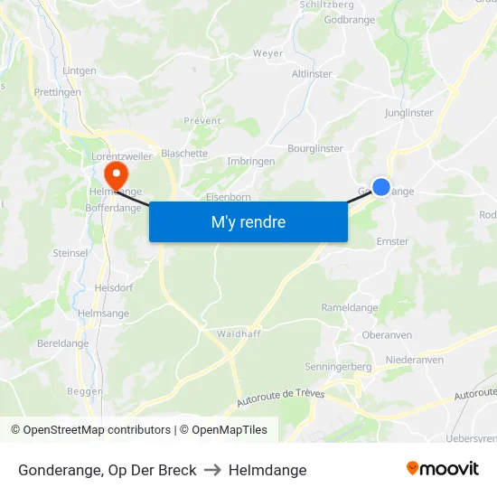 Gonderange, Op Der Breck to Helmdange map