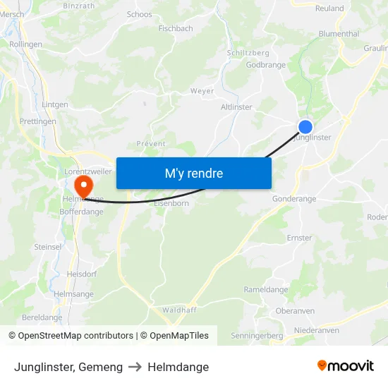 Junglinster, Gemeng to Helmdange map