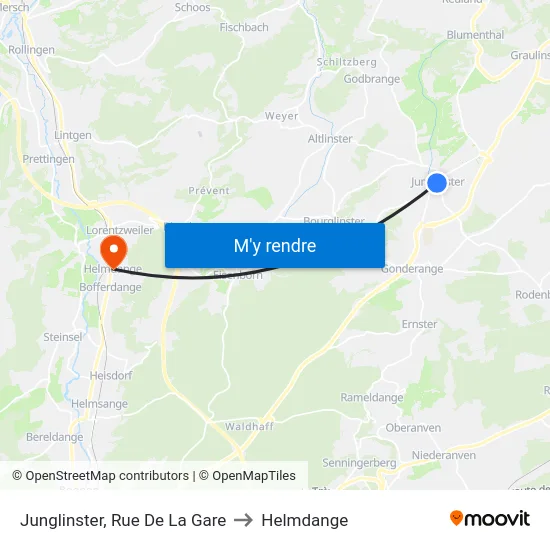 Junglinster, Rue De La Gare to Helmdange map