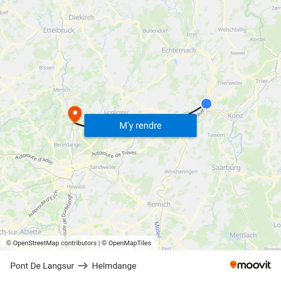 Pont De Langsur to Helmdange map