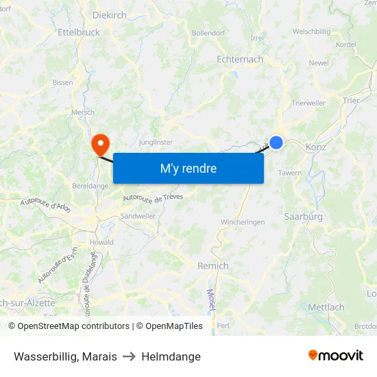 Wasserbillig, Marais to Helmdange map