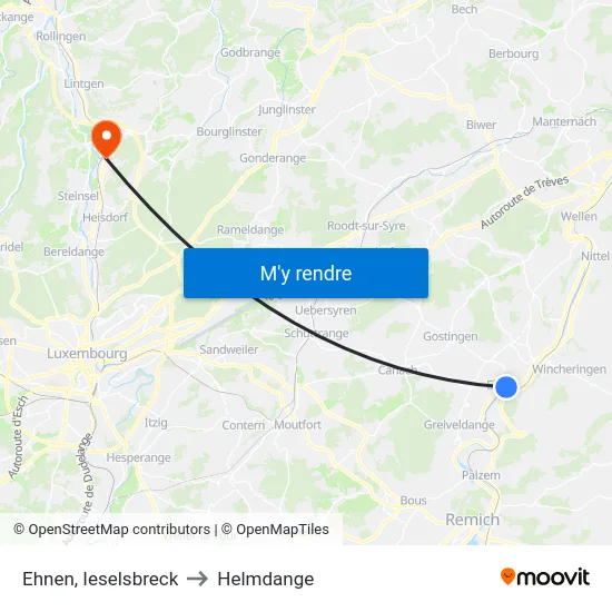 Ehnen, Ieselsbreck to Helmdange map