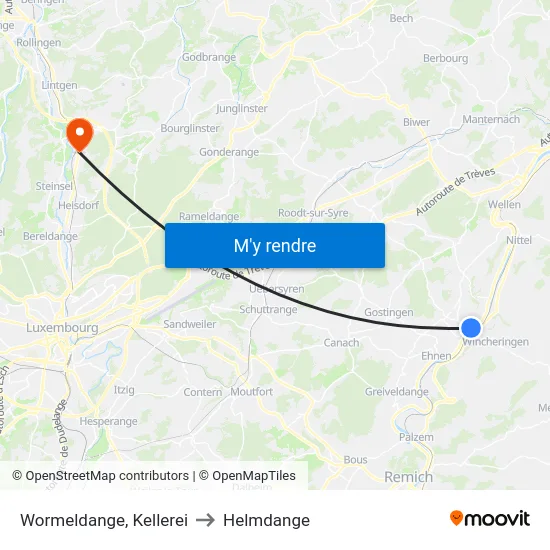Wormeldange, Kellerei to Helmdange map