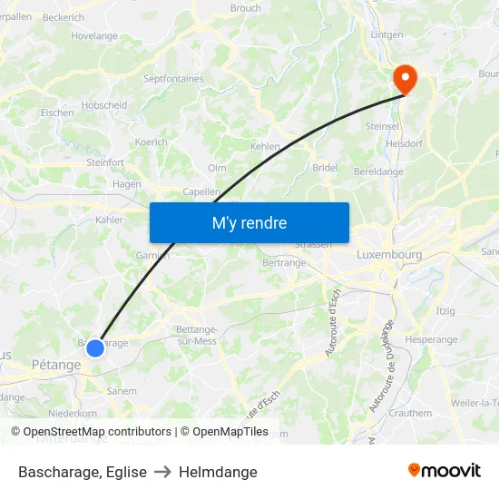 Bascharage, Eglise to Helmdange map