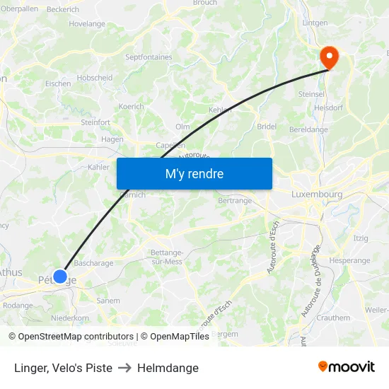 Linger, Velo's Piste to Helmdange map