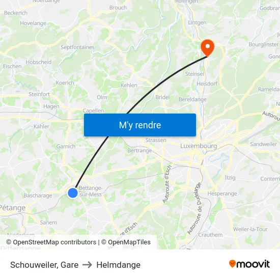 Schouweiler, Gare to Helmdange map