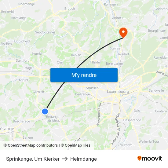 Sprinkange, Um Kierker to Helmdange map