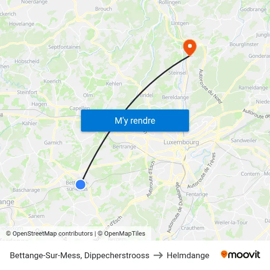 Bettange-Sur-Mess, Dippecherstrooss to Helmdange map