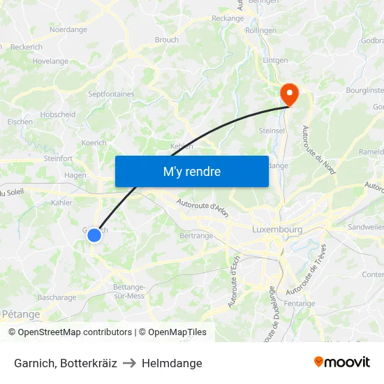 Garnich, Botterkräiz to Helmdange map