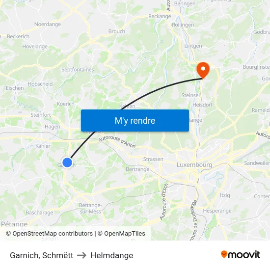 Garnich, Schmëtt to Helmdange map