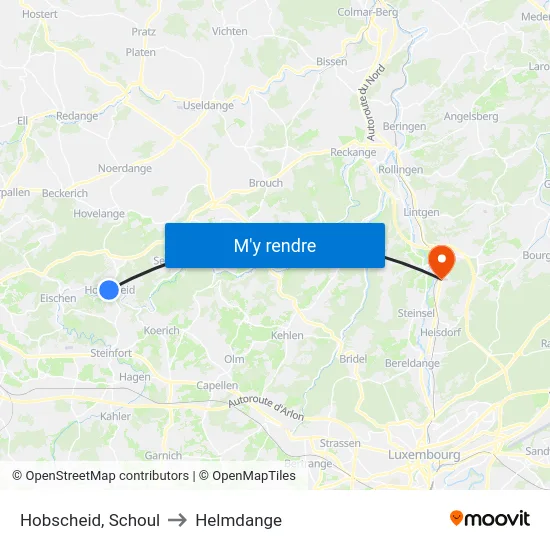 Hobscheid, Schoul to Helmdange map