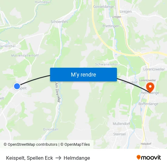 Keispelt, Spellen Eck to Helmdange map