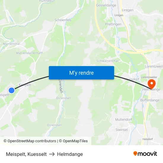 Meispelt, Kuesselt to Helmdange map