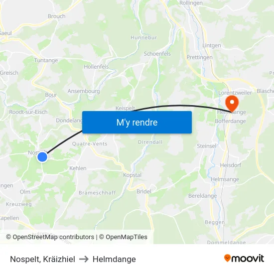 Nospelt, Kräizhiel to Helmdange map