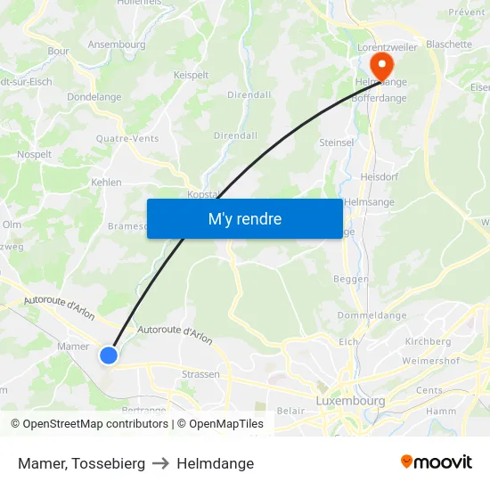 Mamer, Tossebierg to Helmdange map