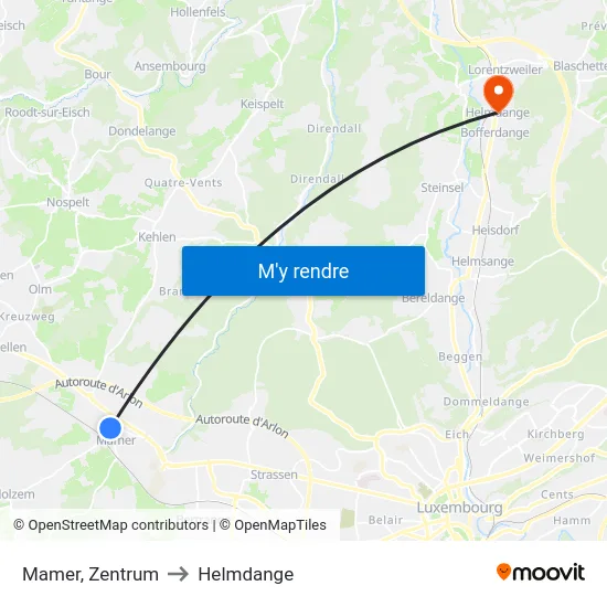 Mamer, Zentrum to Helmdange map