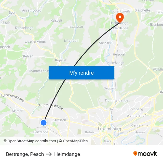 Bertrange, Pesch to Helmdange map
