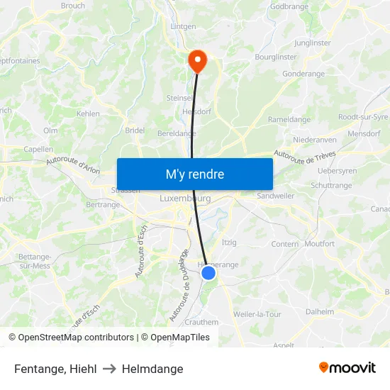 Fentange, Hiehl to Helmdange map