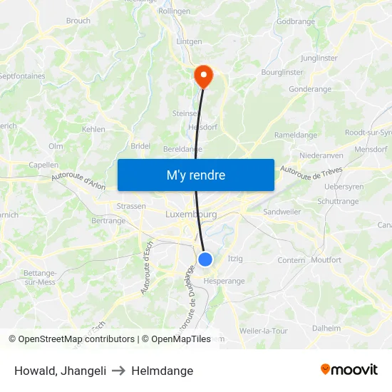 Howald, Jhangeli to Helmdange map