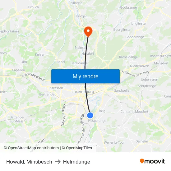 Howald, Minsbësch to Helmdange map
