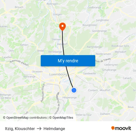 Itzig, Klouschter to Helmdange map