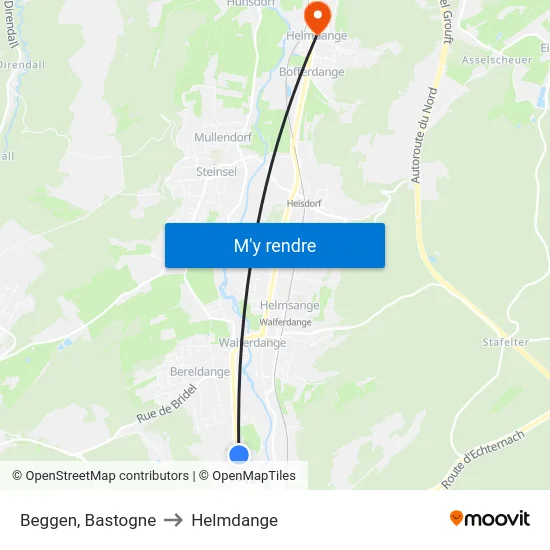 Beggen, Bastogne to Helmdange map