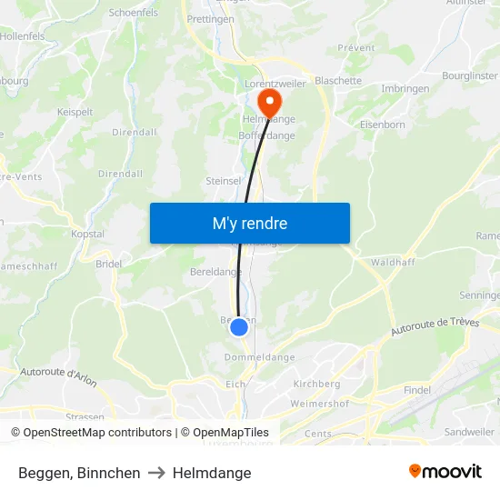 Beggen, Binnchen to Helmdange map