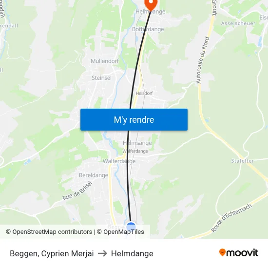 Beggen, Cyprien Merjai to Helmdange map