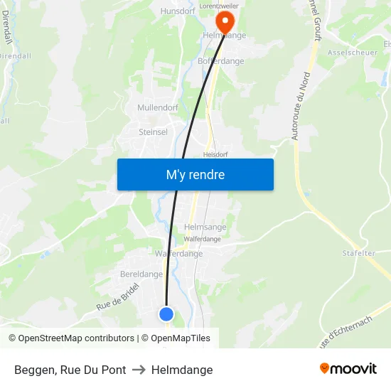 Beggen, Rue Du Pont to Helmdange map