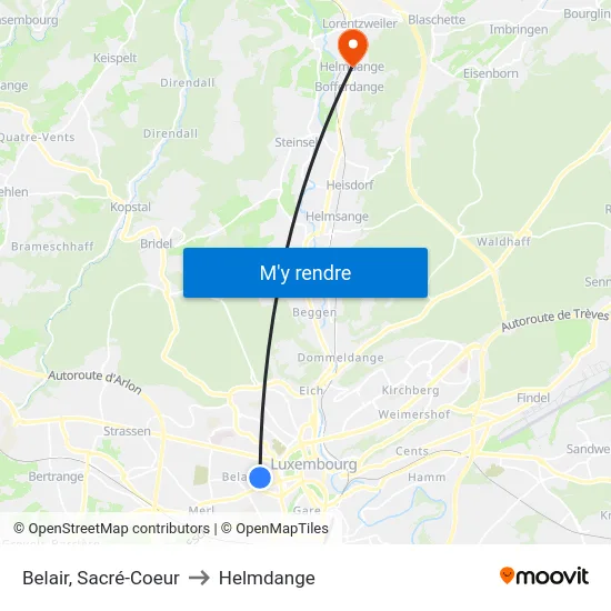 Belair, Sacré-Coeur to Helmdange map