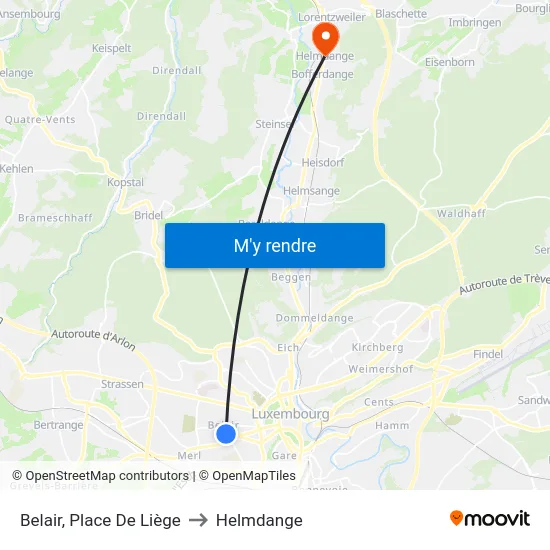 Belair, Place De Liège to Helmdange map
